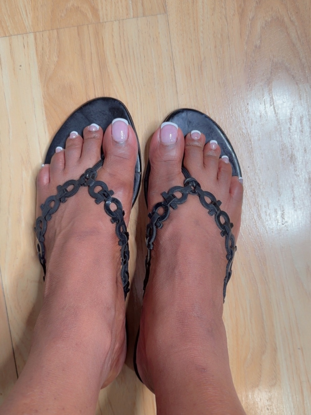 Salvatore Ferragamo Black Chain-Link Thong Sandals